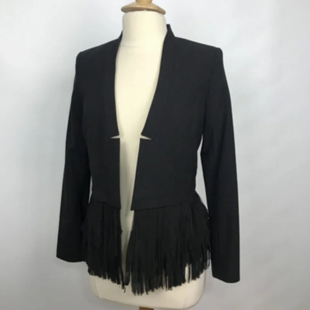 Banana Republic Black Wool Blazer w Fringe Ends 6P - Picture 3 of 9